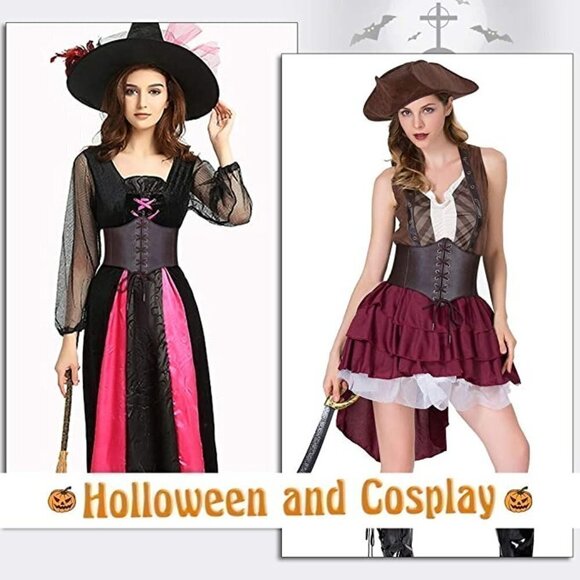 2 Pack Black & Brown Leather Elastic Wide Stretch Belts Corset Halloween Costume - Picture 8 of 12